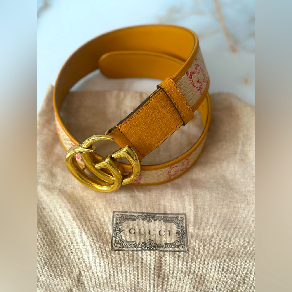 Gucci GG Marmont Raffia Leather Belt